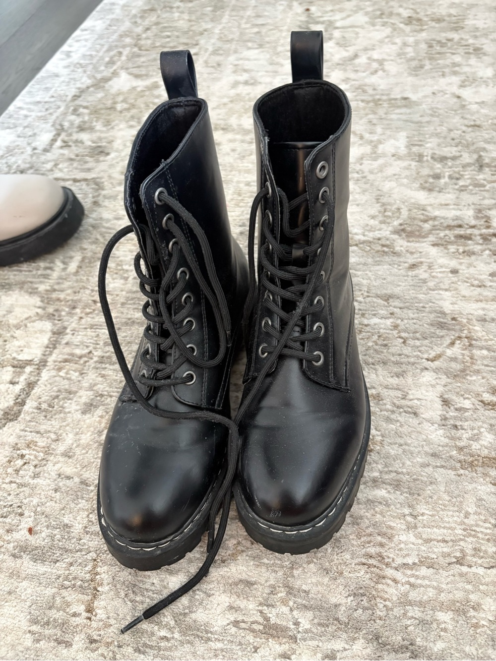 H&M Black Lace-Up Platform Moto Boots